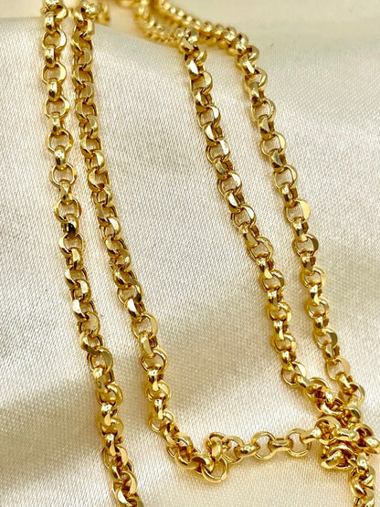 18K GOLD ROLO(3.5mm) NECKLACE Chain,Solid Gold,Real Gold,Diamond Cut,For Her,For Him,Birthday Gift,Christmas Gift,Boyfriend Gift.