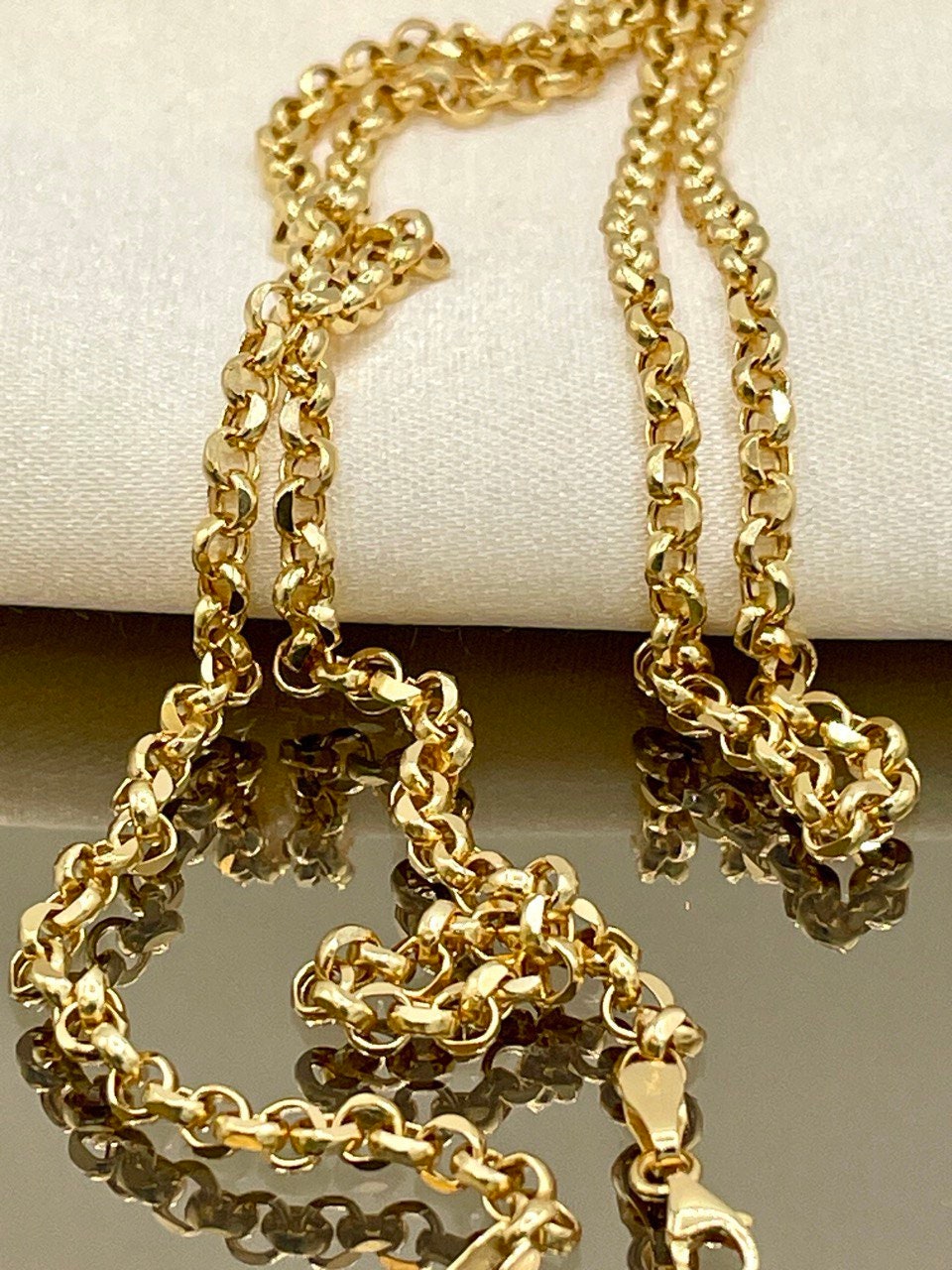18K GOLD ROLO(3.5mm) NECKLACE Chain,Solid Gold,Real Gold,Diamond Cut,For Her,For Him,Birthday Gift,Christmas Gift,Boyfriend Gift.