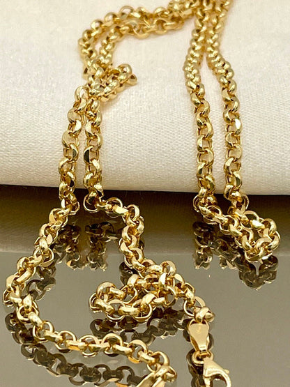18K GOLD ROLO(3.5mm) NECKLACE Chain,Solid Gold,Real Gold,Diamond Cut,For Her,For Him,Birthday Gift,Christmas Gift,Boyfriend Gift.