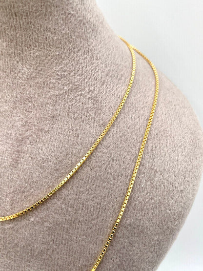 18K Solid GOLD BOX Chain(1mm)NECKLACE ,Real Gold,Necklace Chain,For Her,For Him,Birthday Gift,Christmas Gift,Gift For Dad,Gift For Mom.
