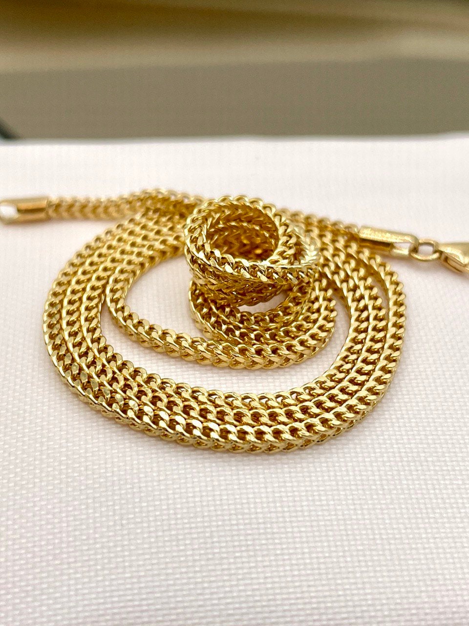 18K GOLD FRANCO(2mm)NECKLACE Chain,Real Gold,Diamond Cut,For Her,For Him,Birthday Gift,Christmas Gift,Anniversary Gift,Gift ForDad new style
