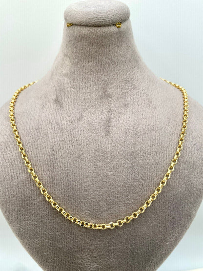 18K GOLD ROLO(3mm)NECKLACE,Solid Gold,Real Gold,Diamond Cut,For Her,For Him,Birthday Gift,Anniversary Gift,Gift For Dad,Gift For Mom.