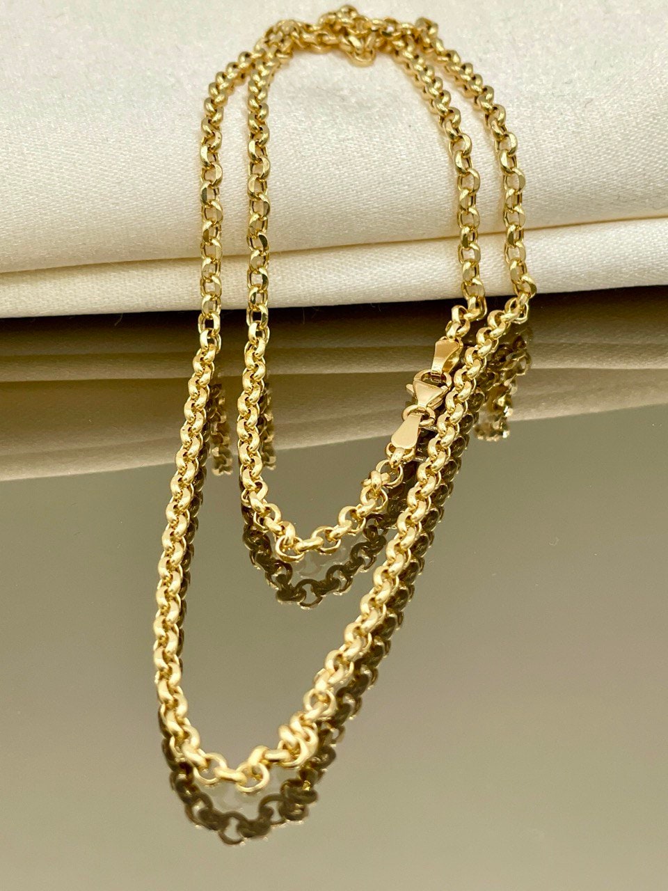 18K GOLD ROLO(3mm)NECKLACE,Solid Gold,Real Gold,Diamond Cut,For Her,For Him,Birthday Gift,Anniversary Gift,Gift For Dad,Gift For Mom.