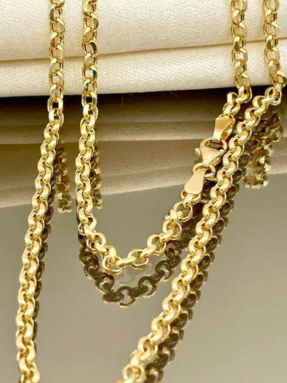 18K GOLD ROLO(3mm)NECKLACE,Solid Gold,Real Gold,Diamond Cut,For Her,For Him,Birthday Gift,Anniversary Gift,Gift For Dad,Gift For Mom.