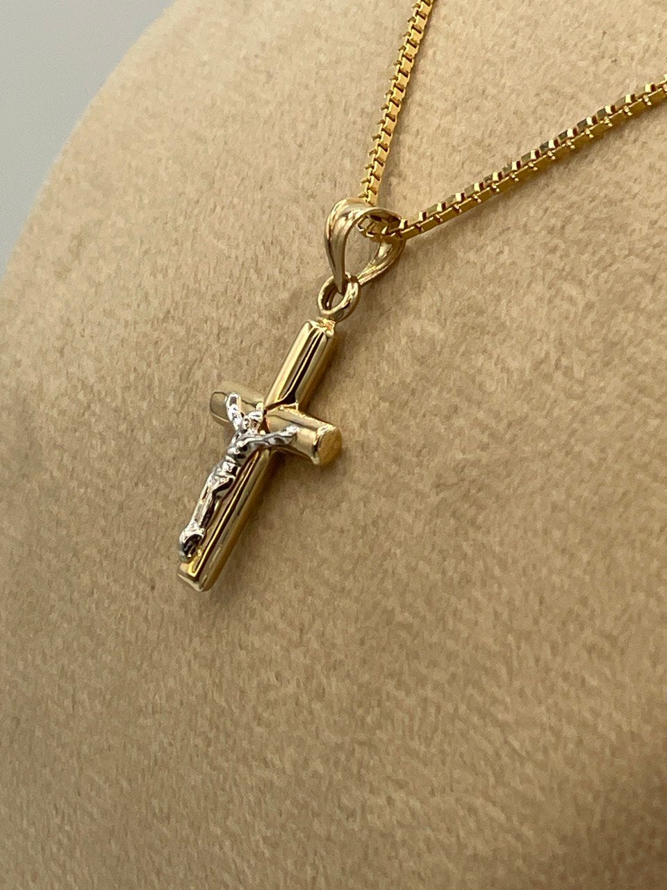 18K GOLD CROSS NECKLACE Real Gold,Jesus Cross,Crucifix Necklace,Box Necklace,Necklace Set,For Her,For Him,Birthday Gift,Gift For Dad.
