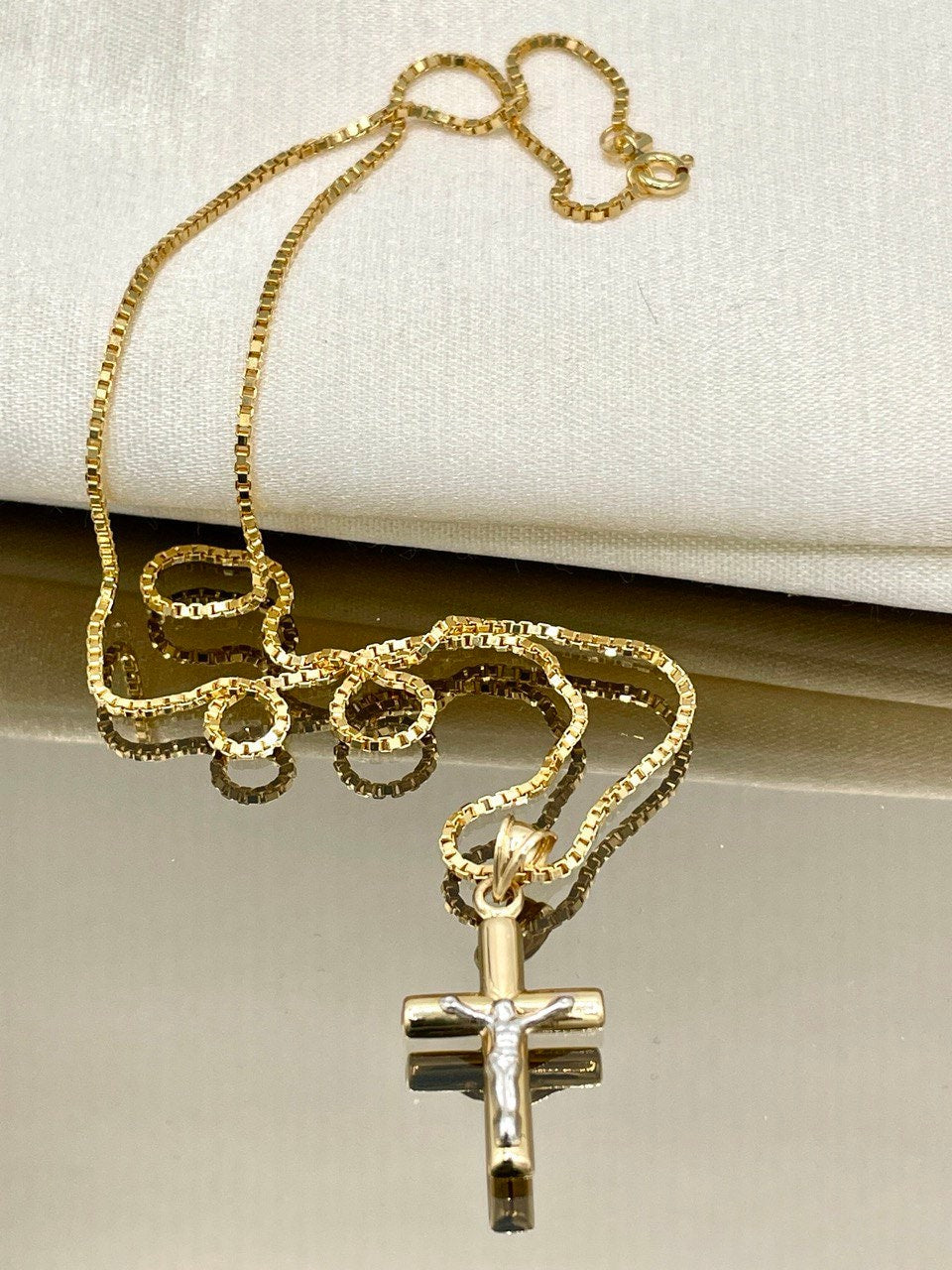 18K GOLD CROSS NECKLACE Real Gold,Jesus Cross,Crucifix Necklace,Box Necklace,Necklace Set,For Her,For Him,Birthday Gift,Gift For Dad.