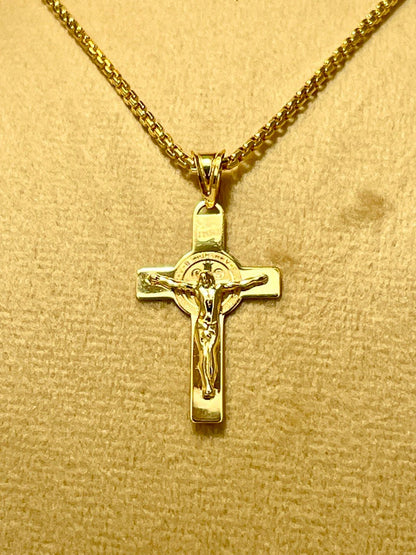 18K GOLD CROSS NECKLACE ,Real Gold,Crucifix necklace,Jesus Cross,Round box Cross,For Him, For Her,Gift for Dad,Gift For Mom,Birthday Gift.