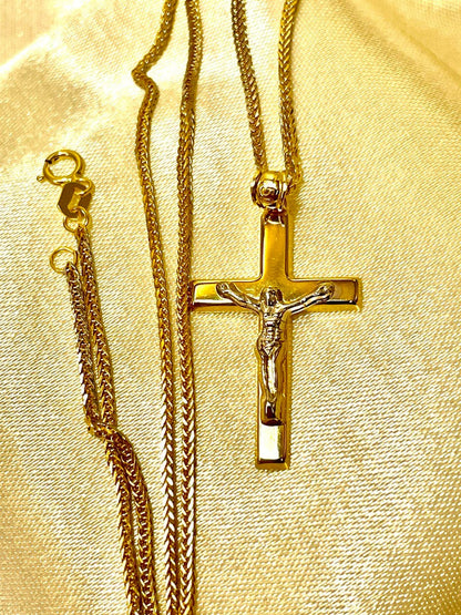 18K GOLD CROSS NECKLACE ,Jesus Cross,Real Gold,Franco Necklace Cross,crucifix Necklace,For Him,For Her,Birthday Gift,Christmas Gift.