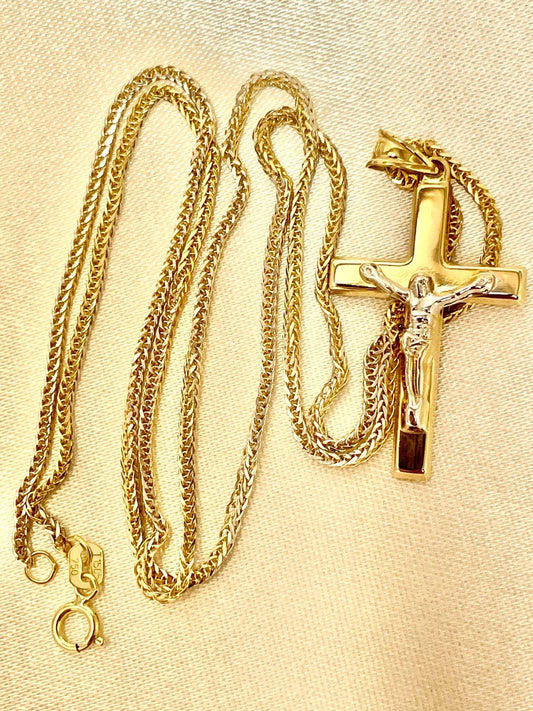 18K GOLD CROSS NECKLACE ,Jesus Cross,Real Gold,Franco Necklace Cross,crucifix Necklace,For Him,For Her,Birthday Gift,Christmas Gift.