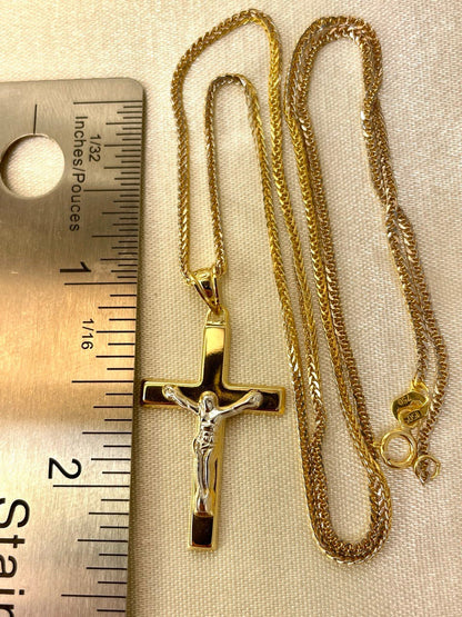 18K GOLD CROSS NECKLACE ,Jesus Cross,Real Gold,Franco Necklace Cross,crucifix Necklace,For Him,For Her,Birthday Gift,Christmas Gift.