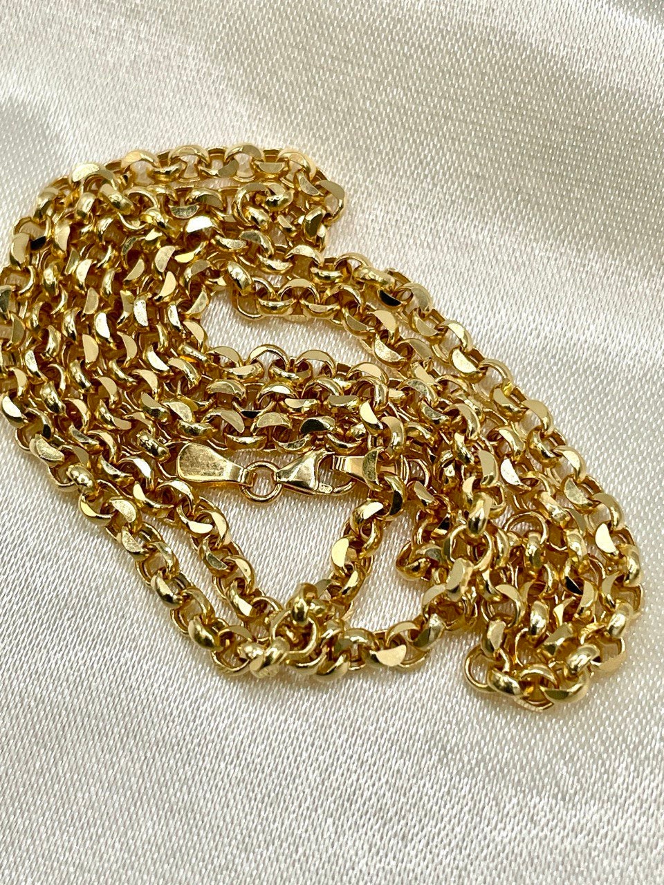 18K GOLD ROLO(3.5mm)NECKLACE,Real Gold,Solid Gold,Diamond Cut,Birthday Gift,For Her,For Him,Gift For Dad,Gift For Mom,Boyfriend Gift.