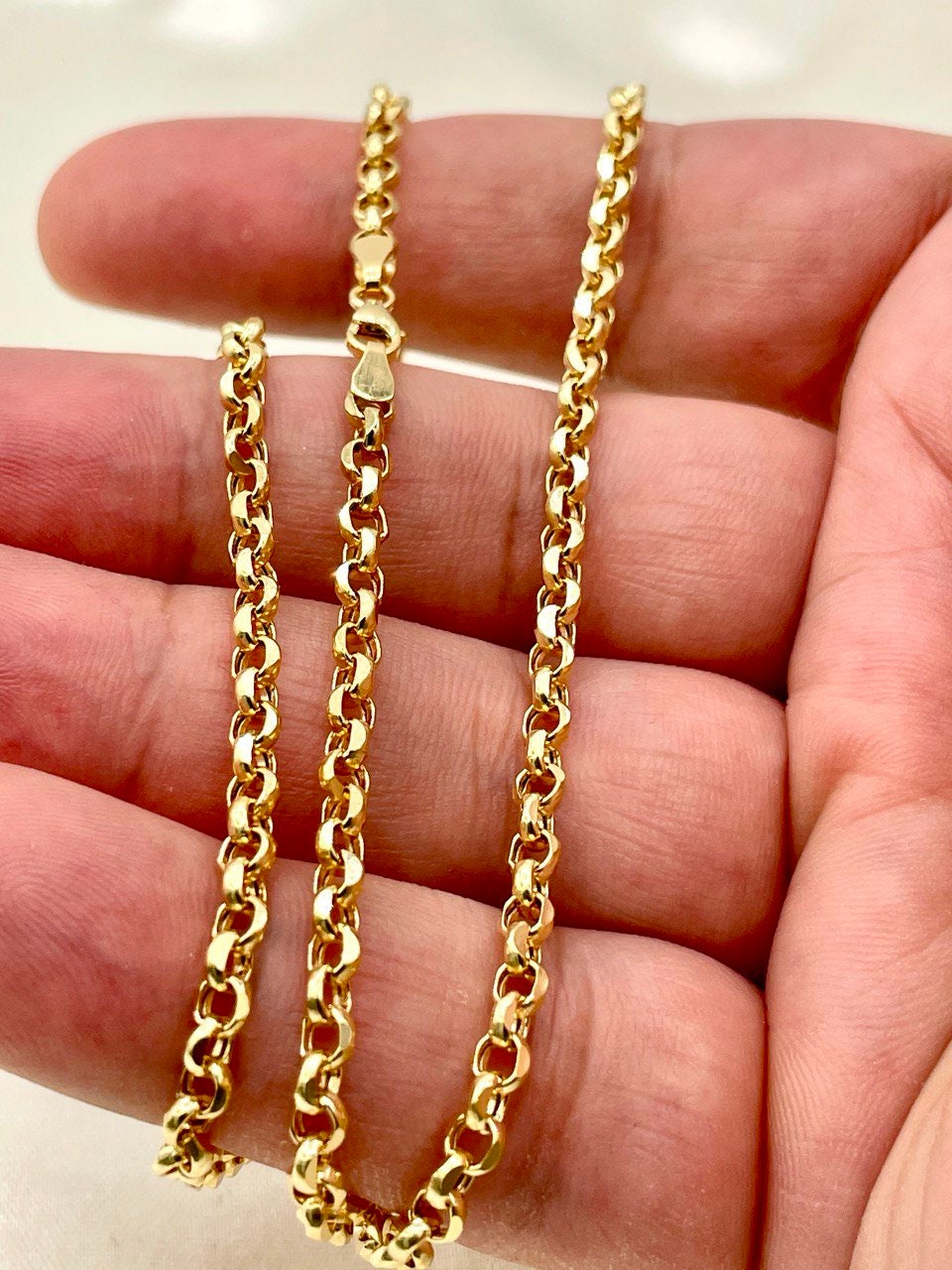 18K GOLD ROLO(3.5mm)NECKLACE,Real Gold,Solid Gold,Diamond Cut,Birthday Gift,For Her,For Him,Gift For Dad,Gift For Mom,Boyfriend Gift.