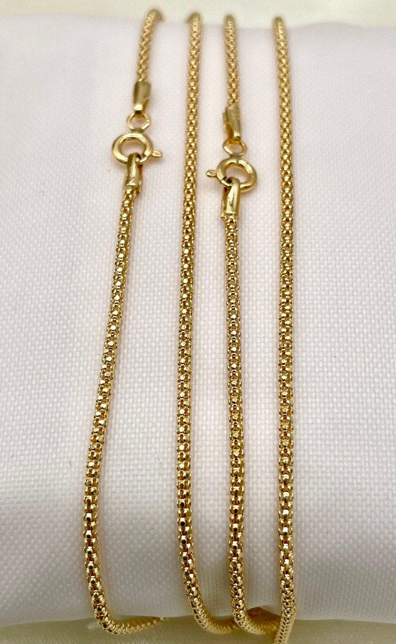 18K Solid Gold Diamond Cut Round Necklace – 1.5mm Real Gold Chain – Shiny Italian Style Gold Necklace for Women & Men