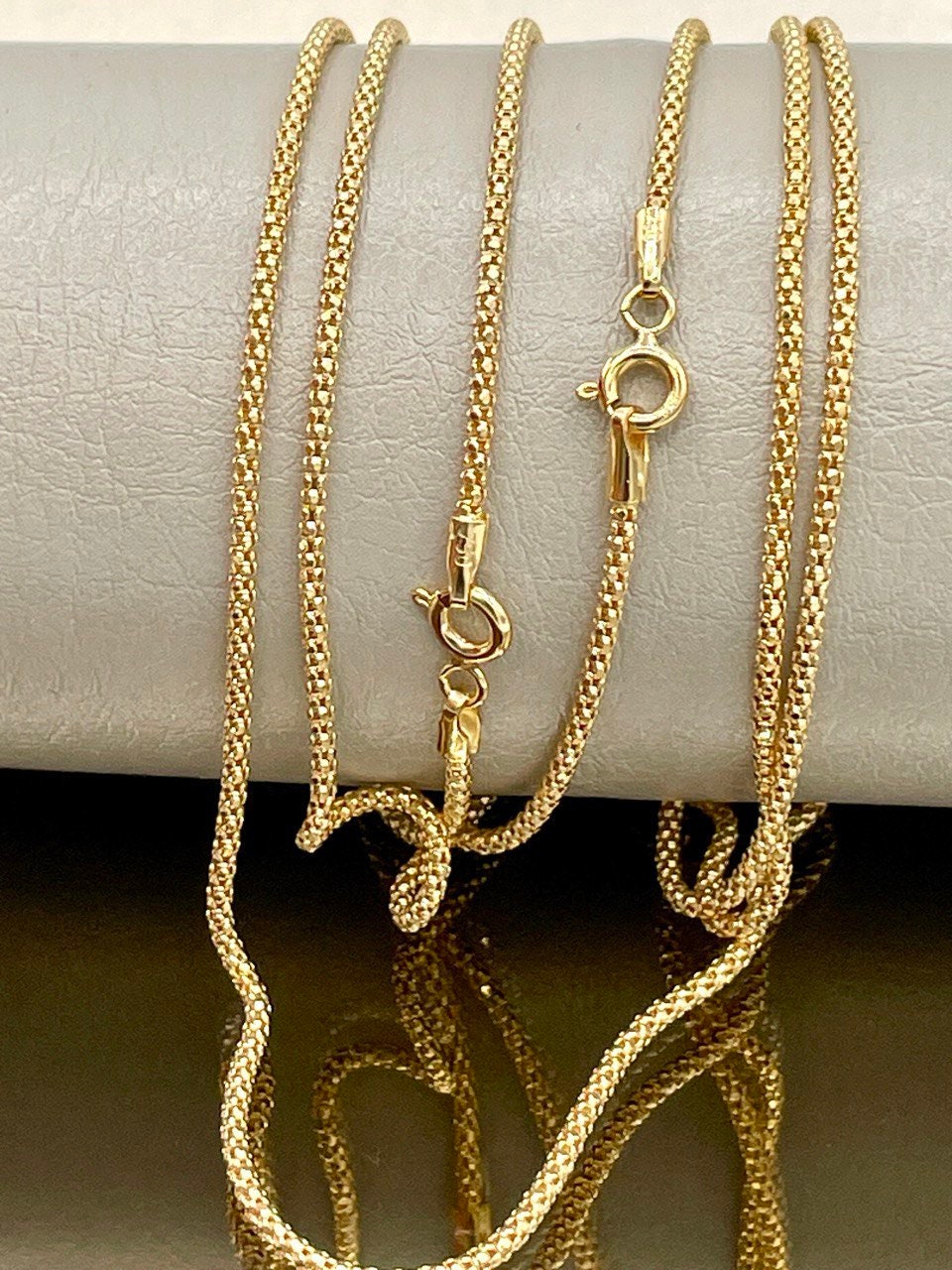 18K Solid Gold Diamond Cut Round Necklace – 1.5mm Real Gold Chain – Shiny Italian Style Gold Necklace for Women & Men