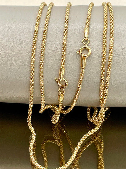 18K Solid Gold Diamond Cut Round Necklace – 1.5mm Real Gold Chain – Shiny Italian Style Gold Necklace for Women & Men