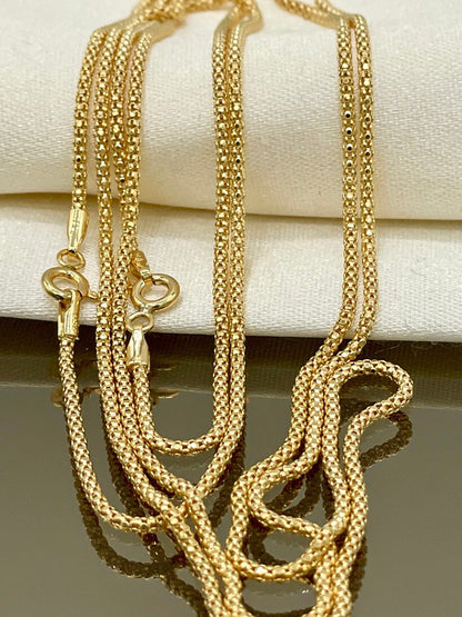 18K Solid Gold Diamond Cut Round Necklace – 1.5mm Real Gold Chain – Shiny Italian Style Gold Necklace for Women & Men