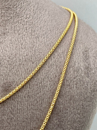 18K Solid Gold Diamond Cut Round Necklace – 1.5mm Real Gold Chain – Shiny Italian Style Gold Necklace for Women & Men