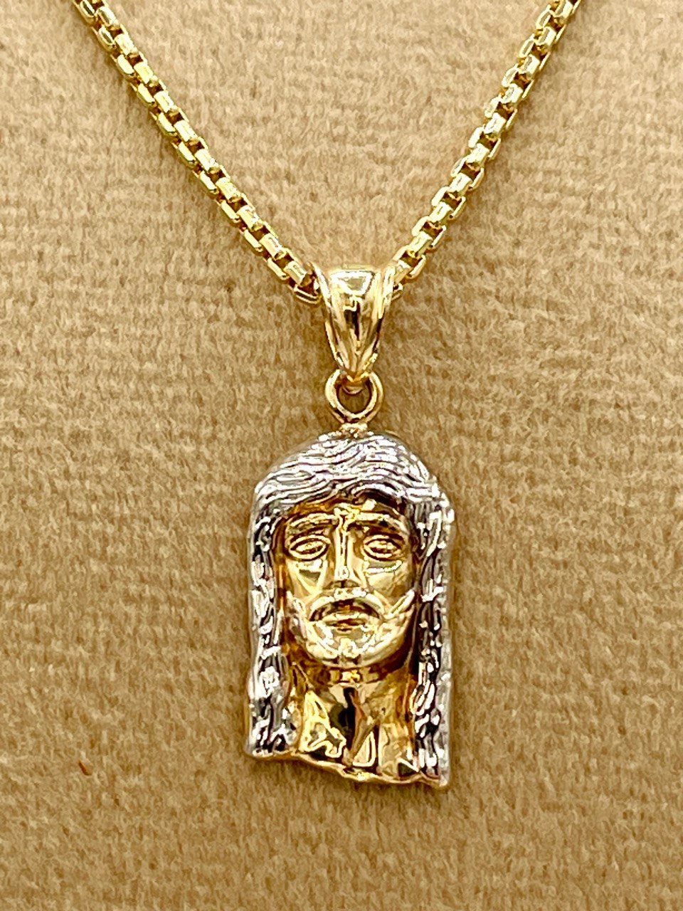 18K GOLD JESUS(1")NECKLACE,Real Gold,Ruond Box(1.5mm),Birthday Gift,Christmas Gift,For Her,For Him,Gift For Mom,Gift For Dad,Boyfriend Gift.