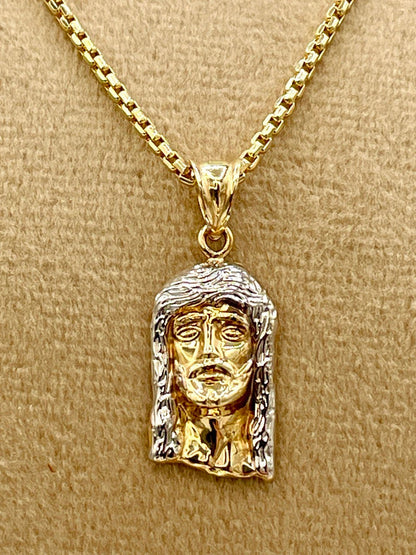 18K GOLD JESUS(1")NECKLACE,Real Gold,Ruond Box(1.5mm),Birthday Gift,Christmas Gift,For Her,For Him,Gift For Mom,Gift For Dad,Boyfriend Gift.