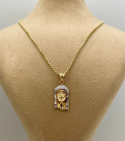 18K GOLD JESUS(1")NECKLACE,Real Gold,Ruond Box(1.5mm),Birthday Gift,Christmas Gift,For Her,For Him,Gift For Mom,Gift For Dad,Boyfriend Gift.