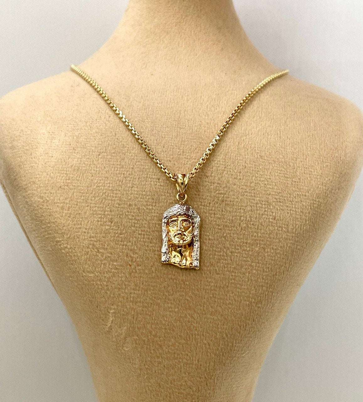 18K GOLD JESUS(1")NECKLACE,Real Gold,Ruond Box(1.5mm),Birthday Gift,Christmas Gift,For Her,For Him,Gift For Mom,Gift For Dad,Boyfriend Gift.