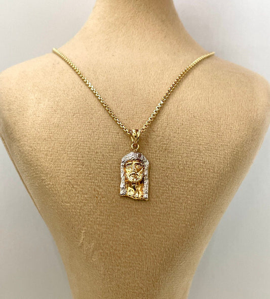 18K GOLD JESUS(1")NECKLACE,Real Gold,Ruond Box(1.5mm),Birthday Gift,Christmas Gift,For Her,For Him,Gift For Mom,Gift For Dad,Boyfriend Gift.