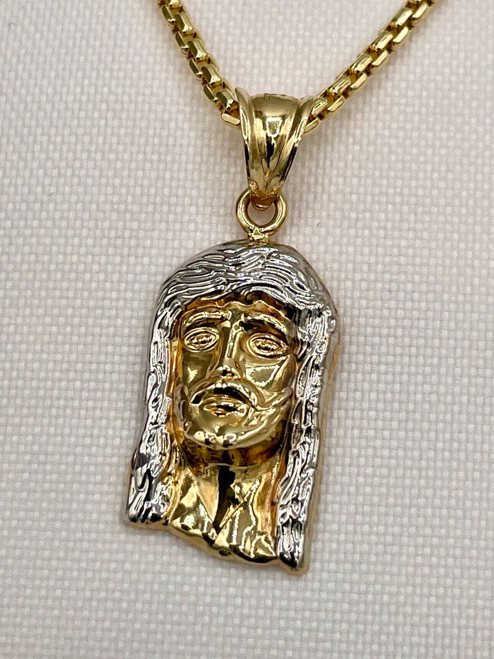 18K GOLD JESUS(1")NECKLACE,Real Gold,Ruond Box(1.5mm),Birthday Gift,Christmas Gift,For Her,For Him,Gift For Mom,Gift For Dad,Boyfriend Gift.