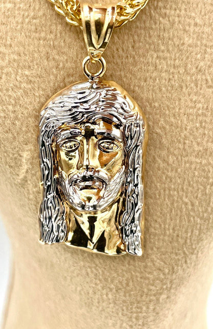 18K GOLD JESUS(1.5")NECKLACE,Franco(3.5mm),Solid Gold,Real Gold,For Her,For Him,Birthday Gift,Christmas Gift,Partner Gift,Gift For Dad.