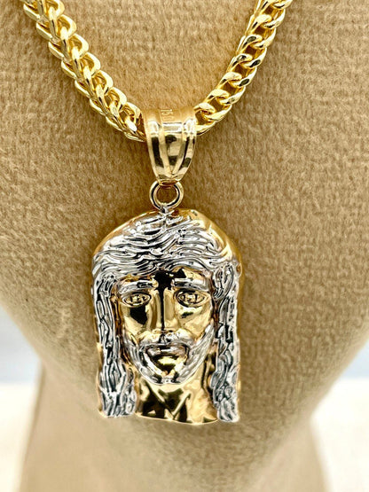 18K GOLD JESUS(1.5")NECKLACE,Franco(3.5mm),Solid Gold,Real Gold,For Her,For Him,Birthday Gift,Christmas Gift,Partner Gift,Gift For Dad.