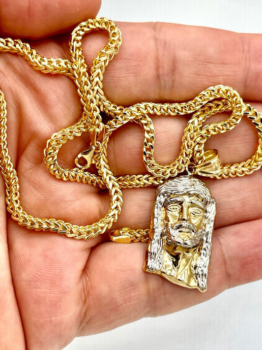 18K GOLD JESUS(1.5")NECKLACE,Franco(3.5mm),Solid Gold,Real Gold,For Her,For Him,Birthday Gift,Christmas Gift,Partner Gift,Gift For Dad.