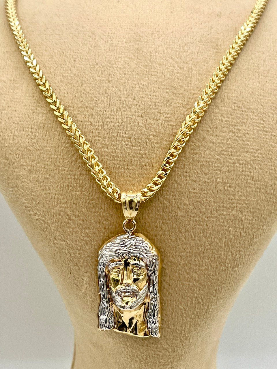 18K GOLD JESUS(1.5")NECKLACE,Franco(3.5mm),Solid Gold,Real Gold,For Her,For Him,Birthday Gift,Christmas Gift,Partner Gift,Gift For Dad.