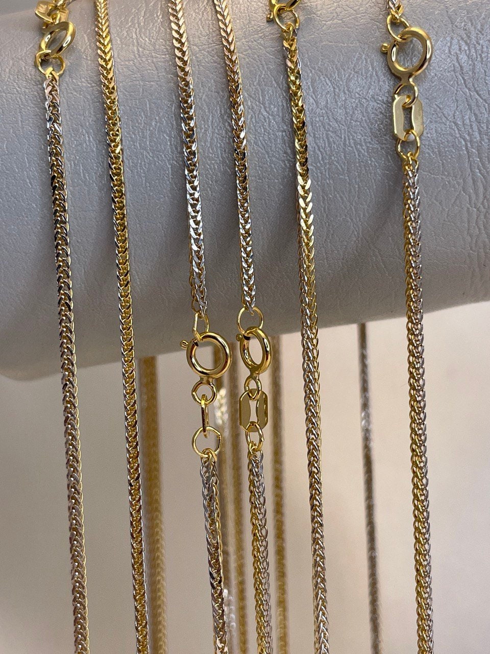 18K GOLD FRANCO (1.2mm)NECKLACE Chain,Real Gold,For Him,For Her,Birthday Gift,Franco Chain,Yellow and White,16"18"20",Christmas Gift
