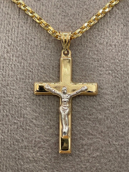 18K GOLD CROSS(1.5")NECKLACE Chain,Rolo(2.3mm),Solid Gold,Real Gold,Crucifix Necklace,Jesus Cross Necklace,Necklace Set,For Her,For Him.