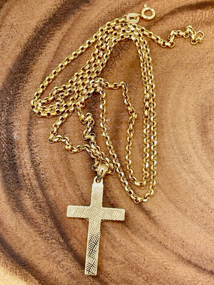 18K GOLD CROSS(1.5")NECKLACE Chain,Rolo(2.3mm),Solid Gold,Real Gold,Crucifix Necklace,Jesus Cross Necklace,Necklace Set,For Her,For Him.
