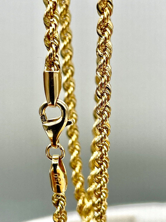 18K GOLD ROPE CHAIN(3mm) Necklace,Real Gold,Yellow Gold,Diamond Cut,Birthday Gift,Partner Gift,For Her,For Him,Christmas Gift,Gift For Dad