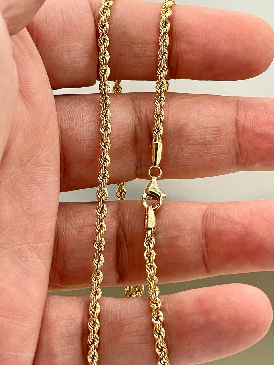 18K GOLD ROPE CHAIN(3mm) Necklace,Real Gold,Yellow Gold,Diamond Cut,Birthday Gift,Partner Gift,For Her,For Him,Christmas Gift,Gift For Dad