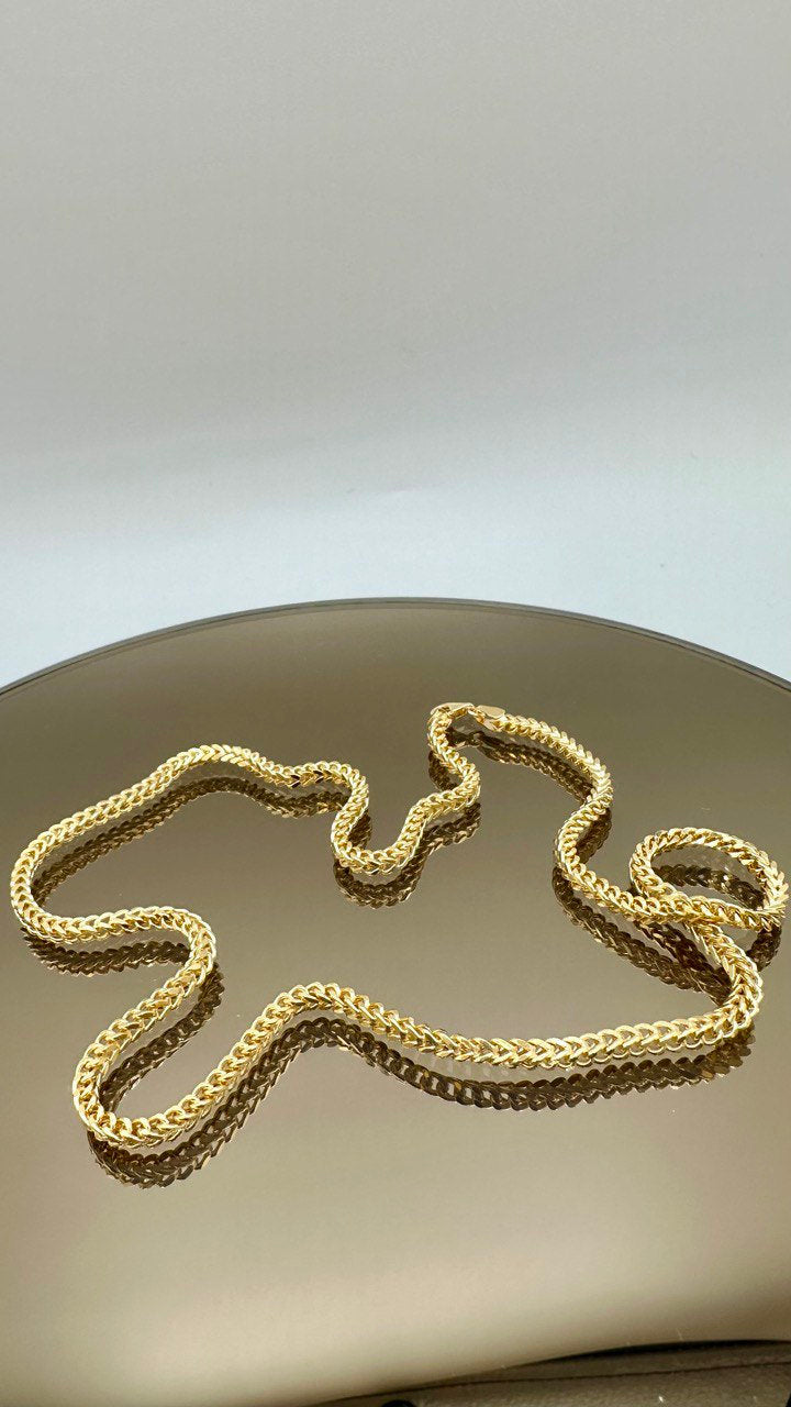 18K GOLD FRANCO(3mm)NECKLACE,Solid Gold,Real Gold,Necklace Chain,For Him,For Her,Birthday Gift,Anniversary Gift,Christmas Gift,Gift For Dad.