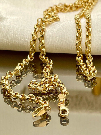 18K GOLD ROLO(3.5mm) NECKLACE Chain,Solid Gold,Real Gold,Diamond Cut,For Her,For Him,Birthday Gift,Christmas Gift,Boyfriend Gift.