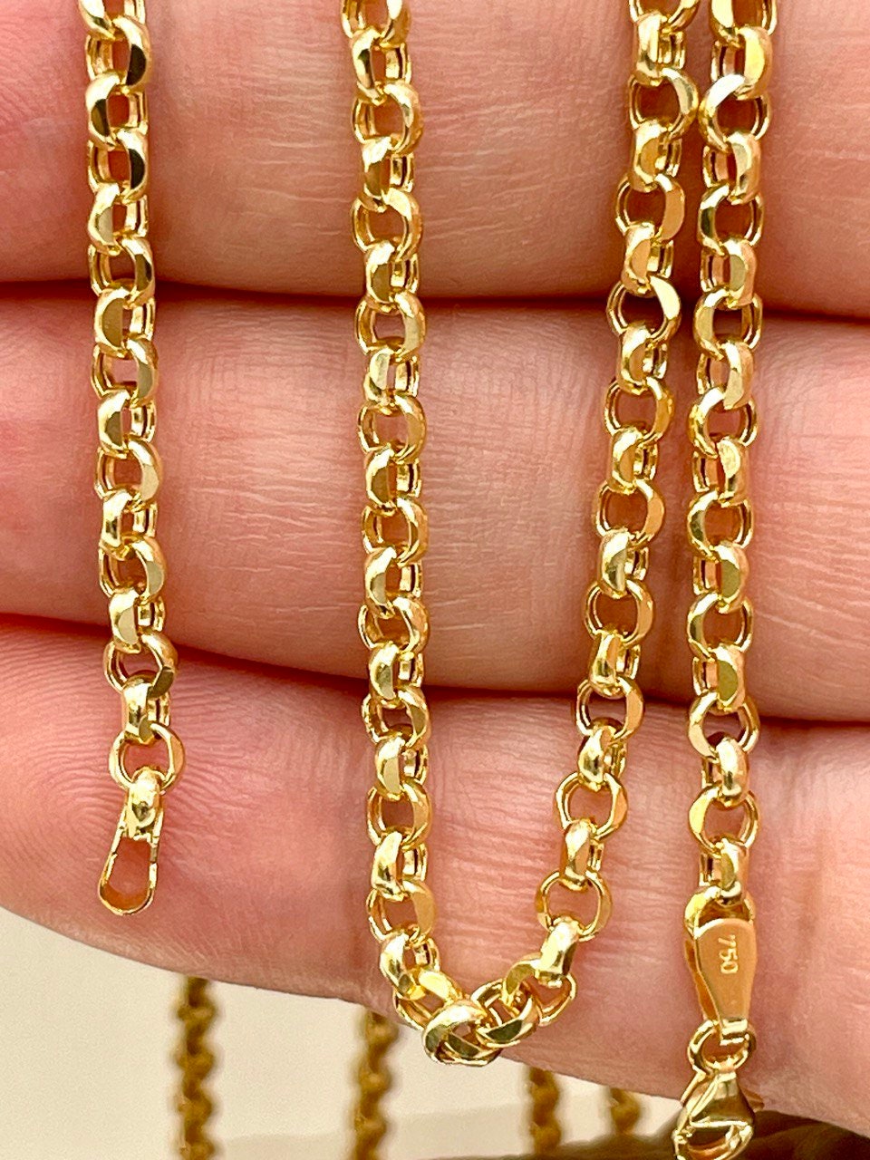 18K GOLD ROLO(3.5mm) NECKLACE Chain,Solid Gold,Real Gold,Diamond Cut,For Her,For Him,Birthday Gift,Christmas Gift,Boyfriend Gift.