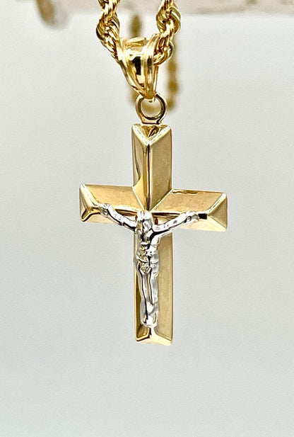 18K GOLD CROSS1" NECKLACE,Rope Chain,Real Gold,Jesus Cross,Crucifix Necklace,Birthday Gift,Partner Gift,For Her,For Him,Christmas Gift.