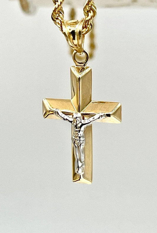 18K GOLD CROSS1" NECKLACE,Rope Chain,Real Gold,Jesus Cross,Crucifix Necklace,Birthday Gift,Partner Gift,For Her,For Him,Christmas Gift.