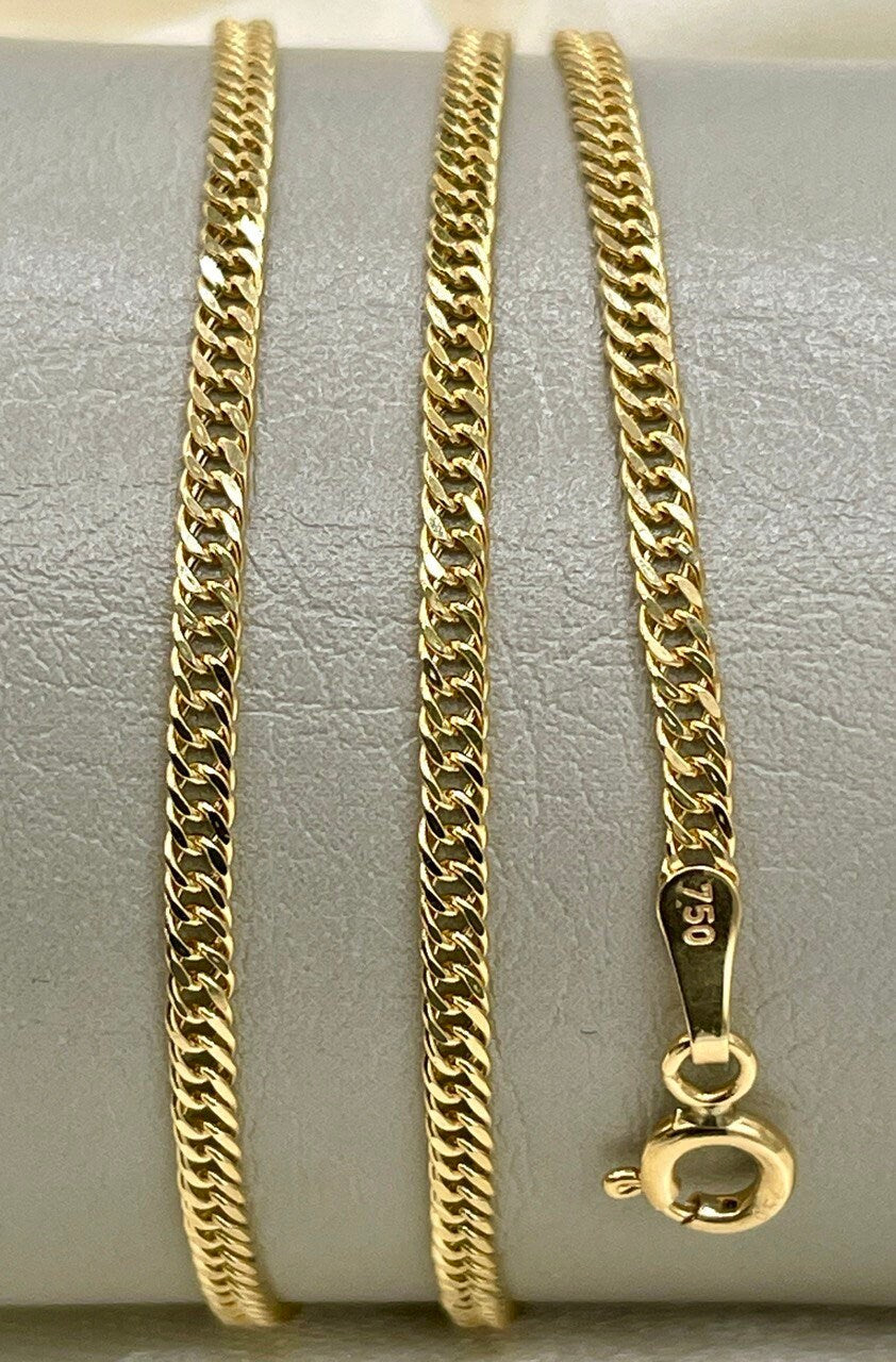 18K GOLD DOUBLE CURB(2.1mm)Necklace Chain,Diamond Cut,Birthday Gift,Partner Gift,For Her,For Him,Gift For Dad,Gift For Mom,New Style.