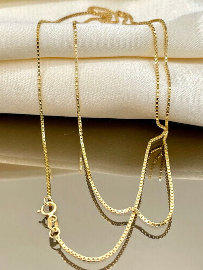 18K Solid GOLD BOX Chain(1mm)NECKLACE ,Real Gold,Necklace Chain,For Her,For Him,Birthday Gift,Christmas Gift,Gift For Dad,Gift For Mom.