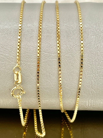 18K Solid GOLD BOX Chain(1mm)NECKLACE ,Real Gold,Necklace Chain,For Her,For Him,Birthday Gift,Christmas Gift,Gift For Dad,Gift For Mom.