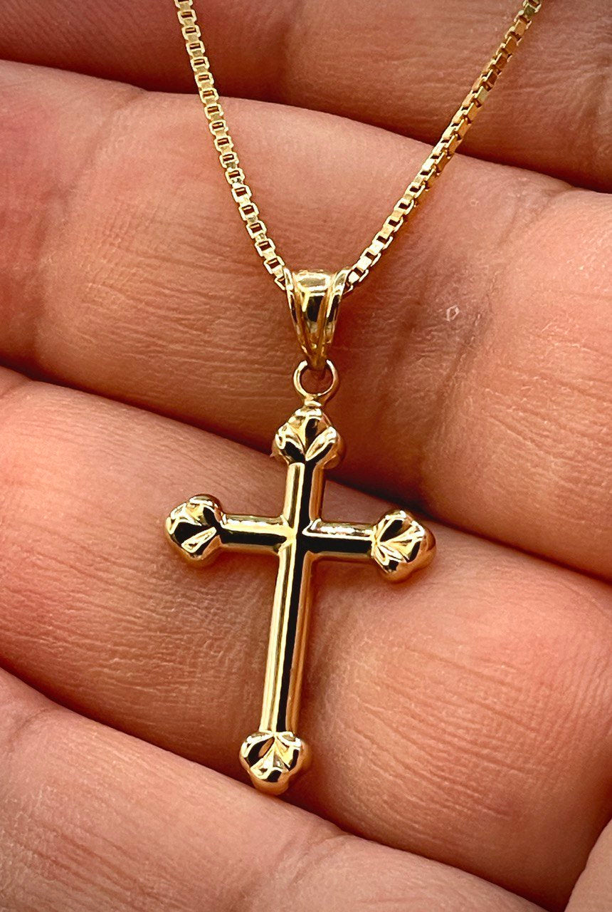 18K Real Solid Gold Cross Necklace 1” – 1mm Box Chain – Unisex Dainty Religious Pendant – Minimalist Christian Gift for Men & Women