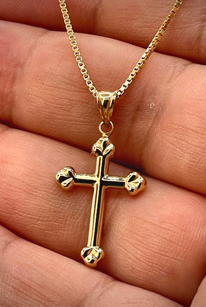 18K Real Solid Gold Cross Necklace 1” – 1mm Box Chain – Unisex Dainty Religious Pendant – Minimalist Christian Gift for Men & Women