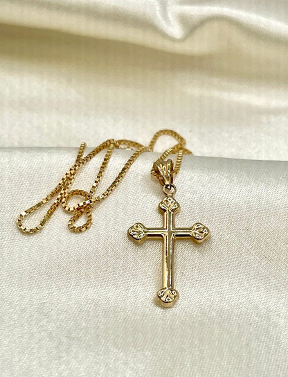 18K Real Solid Gold Cross Necklace 1” – 1mm Box Chain – Unisex Dainty Religious Pendant – Minimalist Christian Gift for Men & Women
