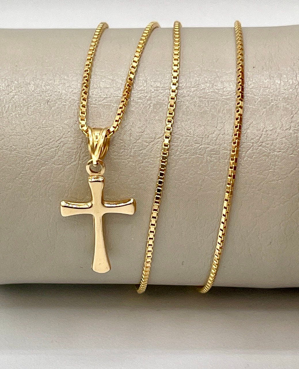 18K GOLD CROSS NECKLACE,Box Chain(1mm),Real Gold,Birthday Gift,Partner Gift,For Her,For Him,Christmas Gift,Set Necklace,Gift For Dad.