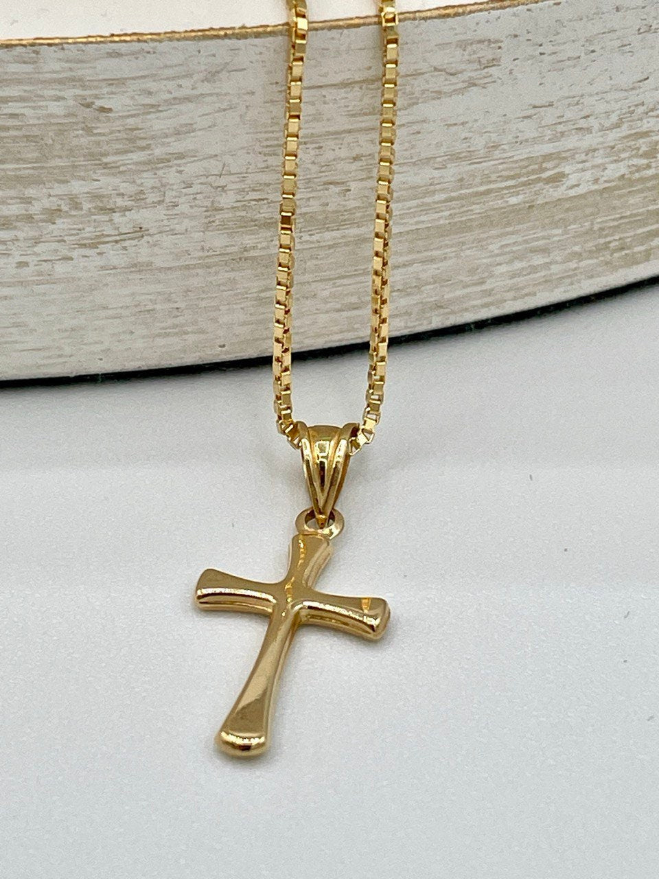 18K GOLD CROSS NECKLACE,Box Chain(1mm),Real Gold,Birthday Gift,Partner Gift,For Her,For Him,Christmas Gift,Set Necklace,Gift For Dad.
