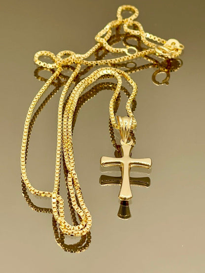 18K GOLD CROSS NECKLACE,Box Chain(1mm),Real Gold,Birthday Gift,Partner Gift,For Her,For Him,Christmas Gift,Set Necklace,Gift For Dad.